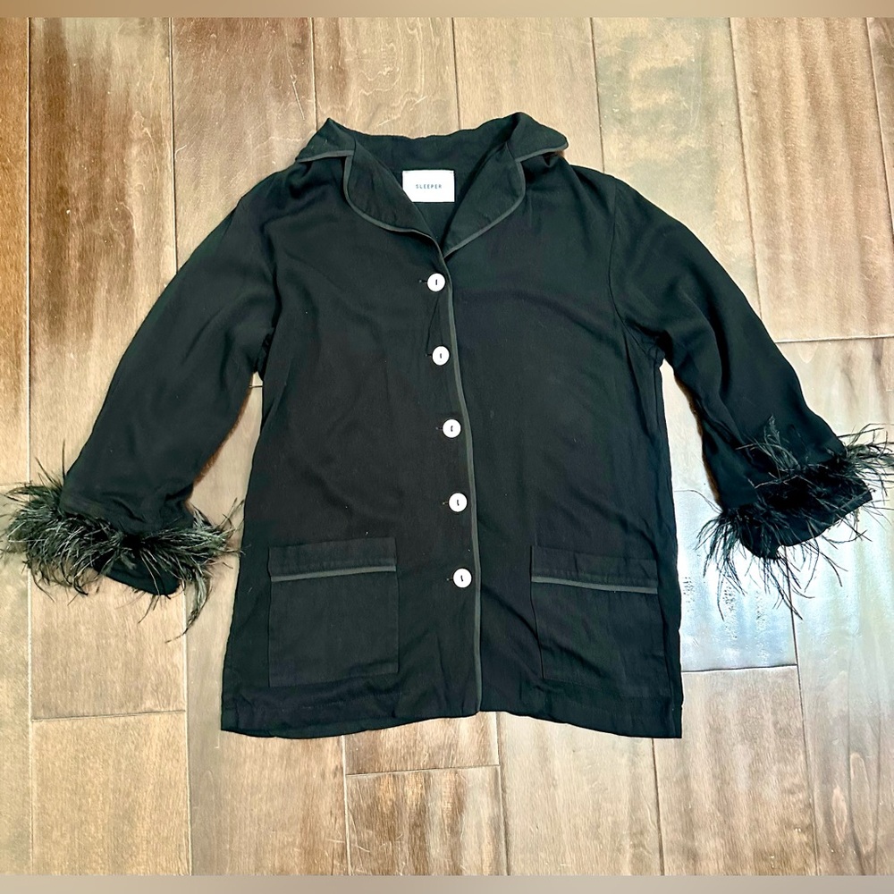 Sleeper Women’s Party Pajama Shirt with Ostrich feather trim - Picture 6 of 10